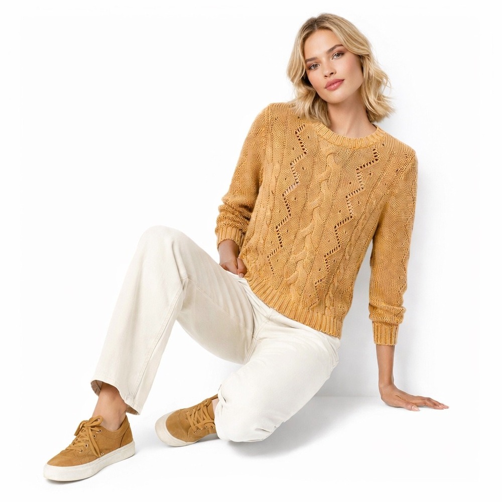 Talbots Women's Cable Knit Pullover Sweater‎ Brown Medium Fisherman Chunky